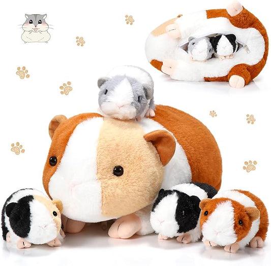 Jenaai 5 Pcs Plush Guinea Pig Stuffed Animals 16 Inch Mama Guinea Pig with 4 Cute Plushie Babies Soft Animals Pillow Gift for Boys Girls Birthday
