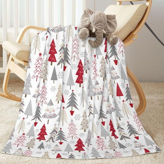 Baby Blanket Christmas Pine Tree White Winter for Boy Girl Newborn 30x40 Inch Toddler Infant Nursery Throw Blankets Double Layer Comfy Soft Plush Stroller Crib Quilt
