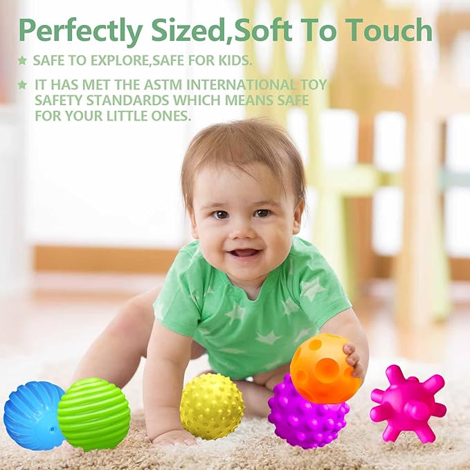 Sensory Balls for Baby Sensory Baby Toys 6 to 12 Months for Toddlers 1-3, Bright Color Textured Multi Soft Ball Gift Sets, Montessori Toys for Babies 6-12 Months Infant Toys (6 Pack)