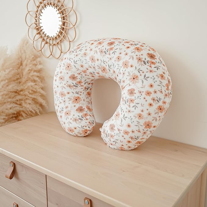 Konssy 2 Pack Nursing Pillow Covers, Soft and Comfortable Nursing Cover for Breastfeeding Pillows, Pillow Slipcover for Baby Girls Boys Newborn(Khaki, Flourish)