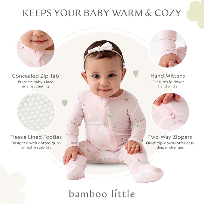Bamboo Little Soft Baby Footie Pajamas, Baby Clothes, Newborn Sleepers, 95% Viscose and 5% Spandex, 0-24 Months