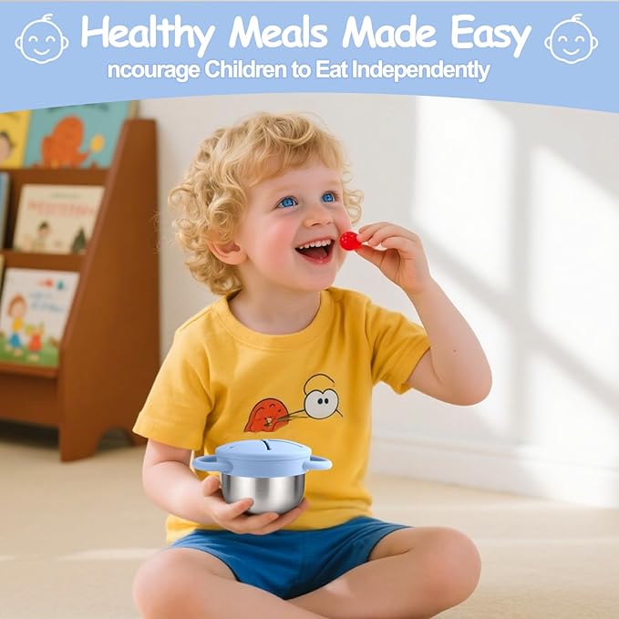 Mity rain 1 Pack Stainless Steel Snack Containers for Toddlers with Spill-Proof Silicone Lids & Handles - 3-in-1 Baby Snack Cups, No-Spill Toddler Snack Box, Perfect for On-the-Go Healthy Eating