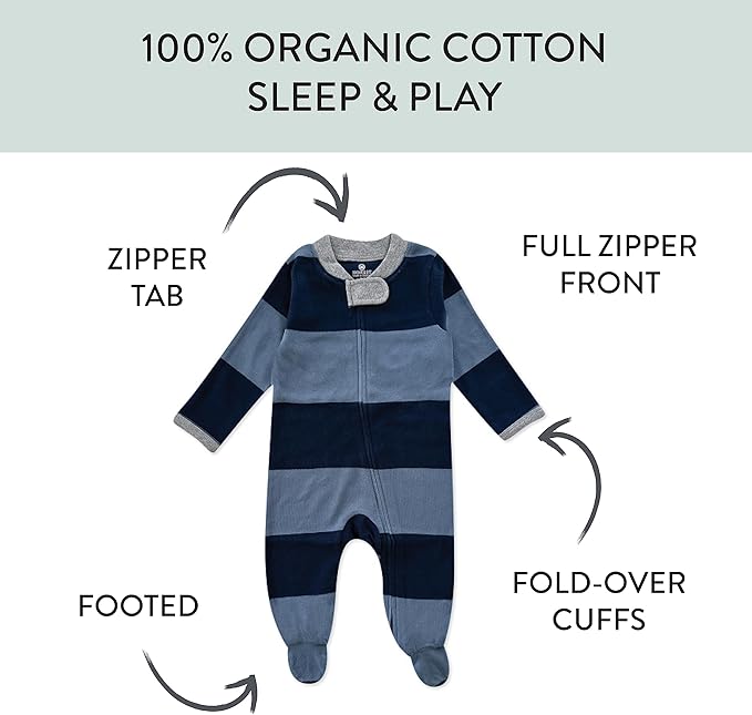 HonestBaby Sleep & Play Footed One-piece Pajama Sleeper 100% Organic Cotton, Baby Boys