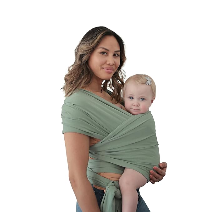 mushie Baby Wrap Carrier | Organic Cotton and Elastane | Infant Sling for Newborn and Babies 8-35 lbs (Roman Green)