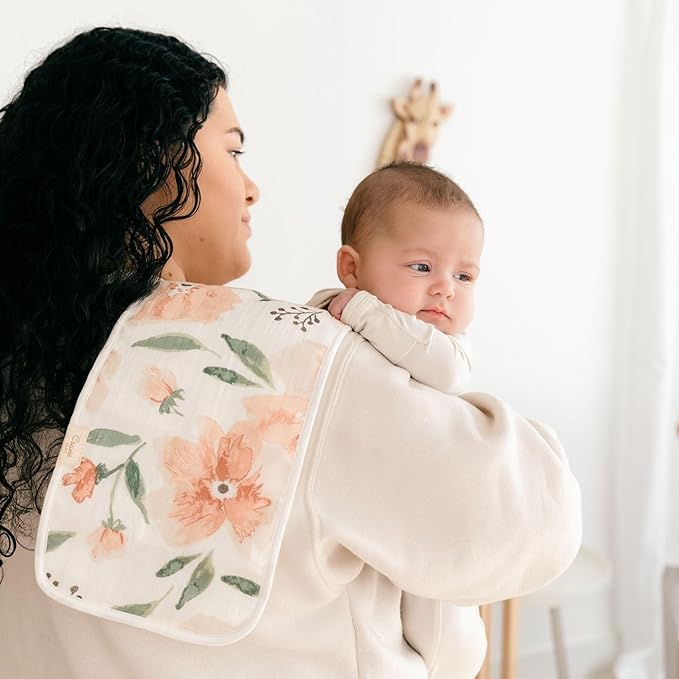 Crane Baby Cotton Muslin Burp Cloths Set of 3, Absorbent Floral Baby Burp Cloths, Newborn Essentials, Registry Must-Haves Pink Floral Burp Cloth