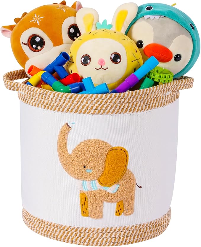 Baby Toy Basket Blanket Baskets Laundry Hamper Cute Elephant Nursery Organization Bins with Handle, Woven Cotton Rope Nursery Storage Basket For Girls Boys Kids Baby Shower Gifts Baskets