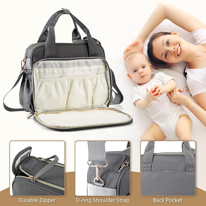Crossbody Small Diaper Bag, Cute Mini Baby Diaper Tote Bags with Insulated Pockets for Traveling Outdoor Parent