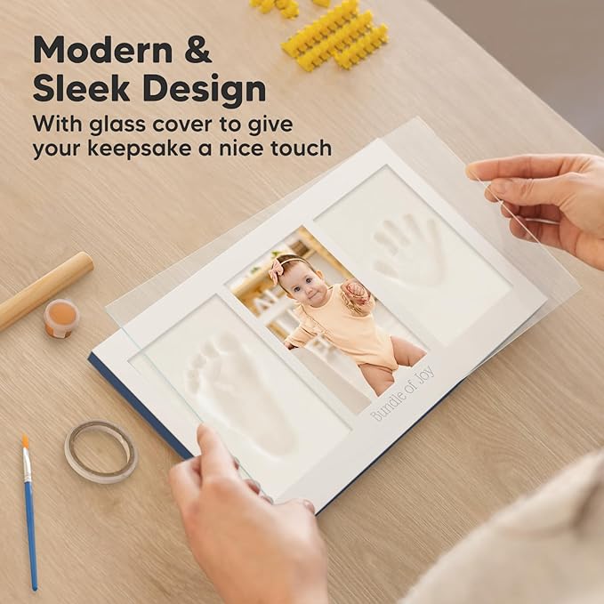 Baby Hand and Footprint Kit - Clay Handprint Keepsake Frame, Newborn Nursery Picture Frame, Personalized New Mom Gifts for Baby Shower & Registry (Midnight Blue)