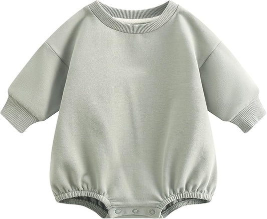 Bafeicao Baby Boy Girl Sweatshirt Romper Organic Cotton Solid Color Long Sleeve Bubble Romper Oversized Warm Fall Winter