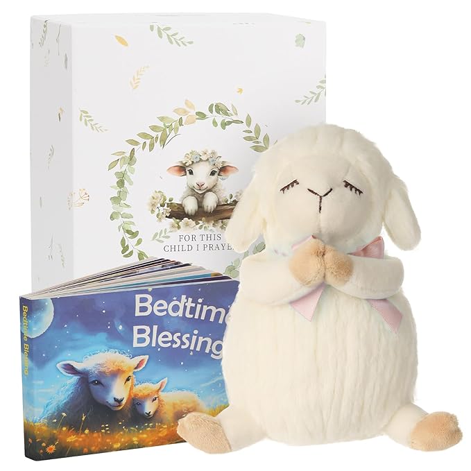 Baptism Gifts for Girls and Newborn Baby, Christening Gifts Set, 7" Praying Lamb Plush Toy and Bedtime Blessing Book in Keepsake Gift Box, Ideal Easter Gifts for Kids