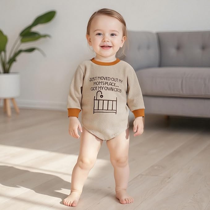 SAYOO Aunties Bestie Baby Girl Clothes Letter Embroidery Waffle Color Block Sweatshirt Bodysuit Fall Bubble Romper Pullover