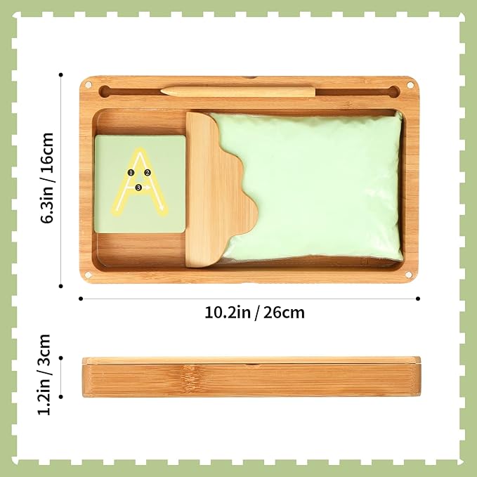 Sand Tray for Classroom Wooden Montessori Sand Tray with Lid for Kids Writing Letters and Numbers, Preschool Classroom Must Haves, Kindergarten Learning Tools (Green)