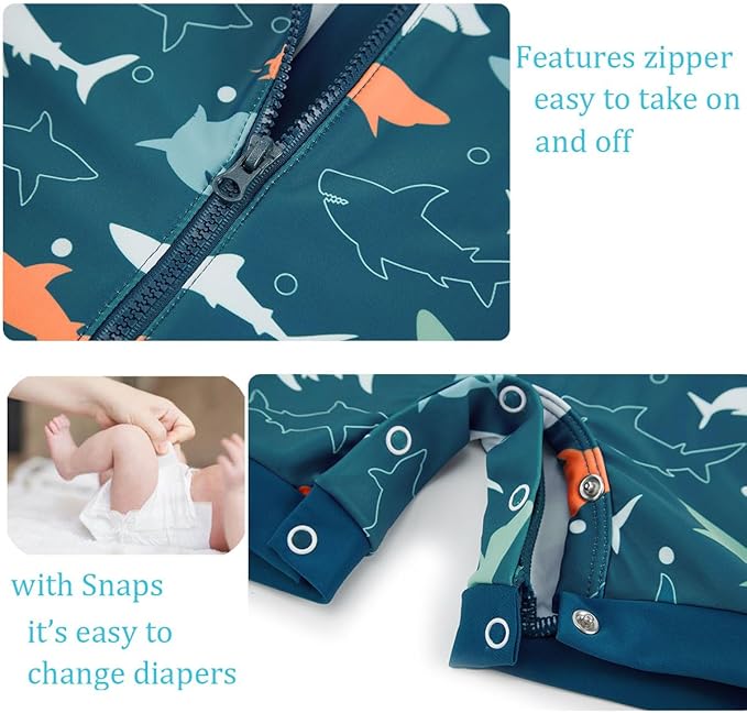 UMELOK Baby Boys UPF 50+ Sun Protection One Piece Rashguard Swimsuit with Snap Bottom