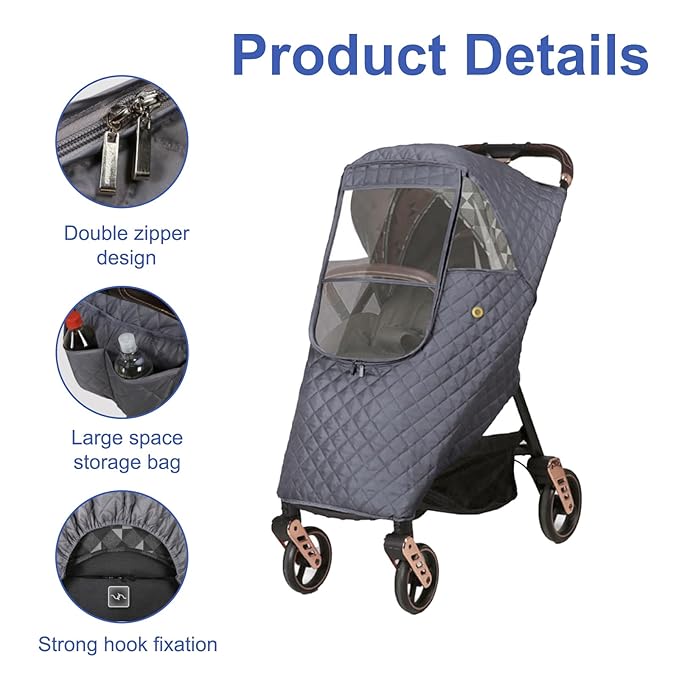 Universal Stroller Rain Cover Winter Pram Buggy Rain Shield Waterproof Windproof Quilted Travel Weather Cover for Baby Stroller Pushchair
