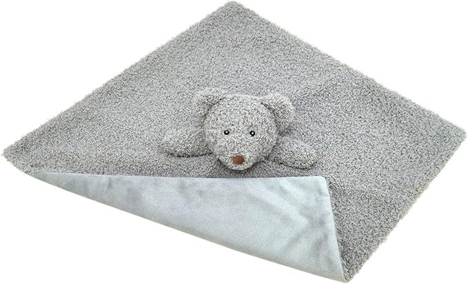 Baby Gray Teddy Bear Soft Stuffed Animal Security Blanket, Plush Bear Character Lovey Blanket, Baby Shower/Nursery Gift, Newborn Infant Toddler Snuggle Blankie for Boys Girls, 14 Inches