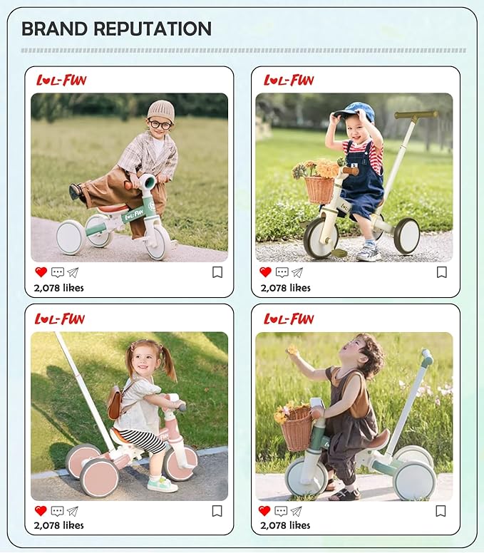 LOL-FUN Tricycle for Toddlers 1-3 Baby Balance Bike 1 2 Year Old Boys Girls Ride on Toy with Parent Steering Push Handle & Removable Pedal