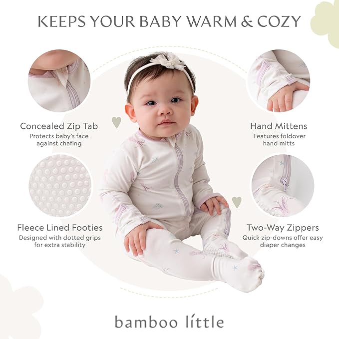 Bamboo Little Soft Baby Footie Pajamas, Baby Clothes, Newborn Sleepers, 95% Viscose and 5% Spandex, 0-24 Months