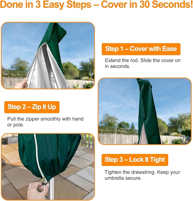 OKPOW Umbrella Covers for Outdoor Umbrellas - Small Patio Umbrella Cover for 6 ft to 9 ft Outdoor Table Umbrella - Waterproof Windproof Anti-UV Garden Parasol Covers, Green