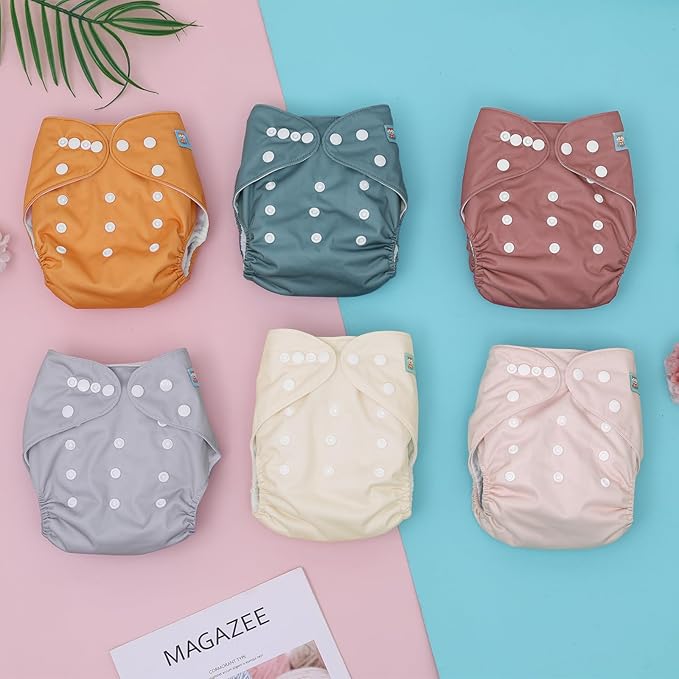 ALVABABY Baby Cloth Diaper 6 Pack with 12 Inserts One Size Cloth Diaper Covers Adjustable Washable Reusable for Baby Girls and Boys 6BM109