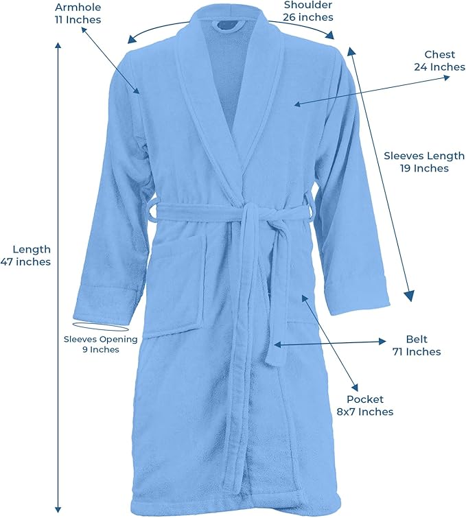 DAN RIVER Premium Cotton Terry Robes for Women and Men, Ultra Soft bathrobe with Adjustable Waist Belt and Pockets Pack of 1
