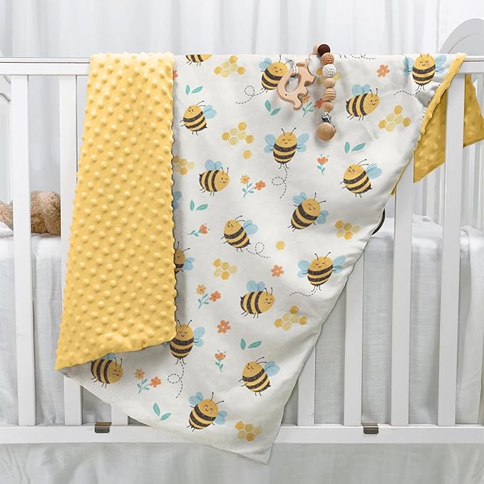 Bee Kid Blankets for Girls - 30 x 40 Soft Minky Blanket with Double Layer Dotted Backing - Gifts for Girl on Birthday Christmas