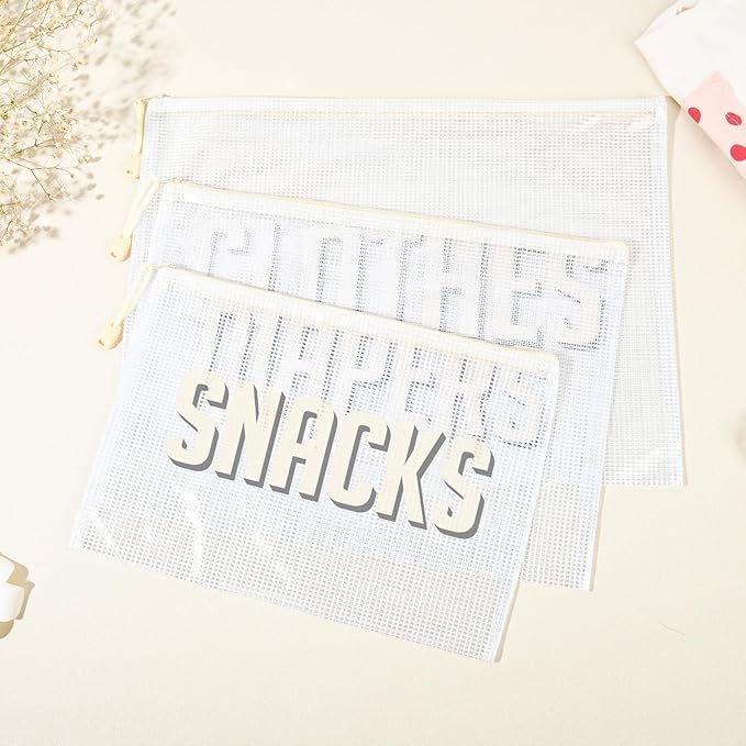 3pcs Hospital Bag Organizing Pouches for Labor and Delivery, Maternity Essentials Diaper Bag Organizer for Mom Travel - Beige/White