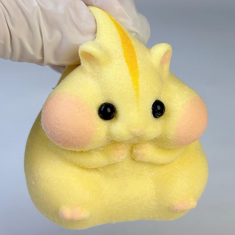 Handmade Taba Squishy Hamster Toy, Cute Squishy Hamster Fidget Toy, Realistic Hamster Toy, Soft Silicone Mochi Furry Toy, Stress Relief Gift for Adults & Kids, Sensory Anxiety Plushie (Yellow)