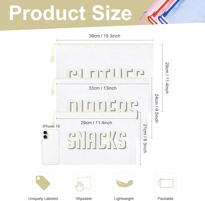 3pcs Hospital Bag Organizing Pouches for Labor and Delivery, Maternity Essentials Diaper Bag Organizer for Mom Travel - Beige/White