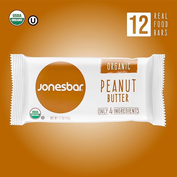 JONESBAR (Peanut Butter, 12 Count (Pack of 1)), USDA Organic Fruit & Nut Bar, Non-GMO, Kosher, Vegan, Gluten Free, Simple Snack Bar