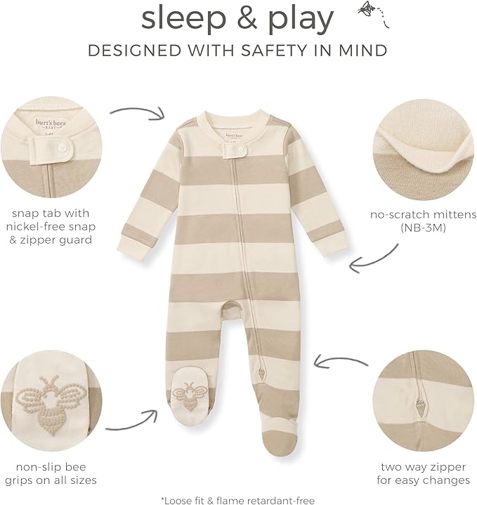 Burt’s Bees Baby Boys' One-Piece Sleep and Play 100% Organic Cotton PJs