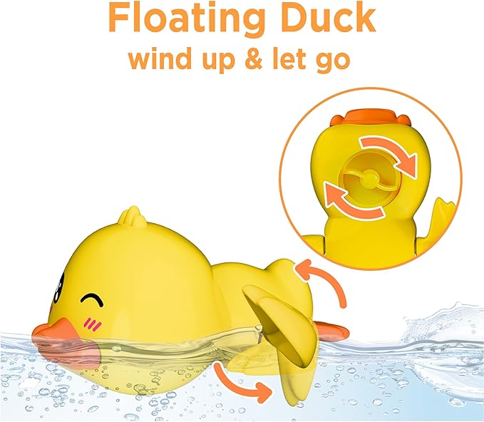 iPlay, iLearn Baby Duck Bath Toy, Toddler Bathtub Suction Water Spinner Gear, Kid Shower Fishing Game W/ Net, Floating Animal, Wind up Swimming Duck, Birthday Gift 6 9 12 Month 1 2 3 Year Old Boy Girl