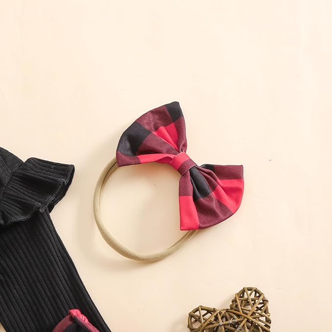 Baby Girls Clothes Ribbed Romper Bodysuit Pants Headband Set Fall Winter Outfits