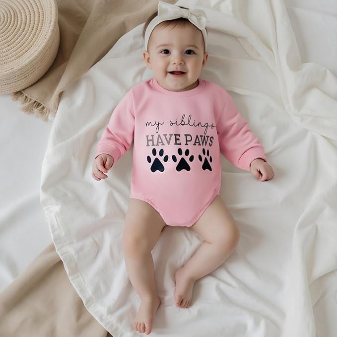 Kupretty Baby Boy Girl Sweatshirt Romper Cute Winter Fall Clothes Siblings Crew Neck Long Sleeve Bubble Infant Bodysuit