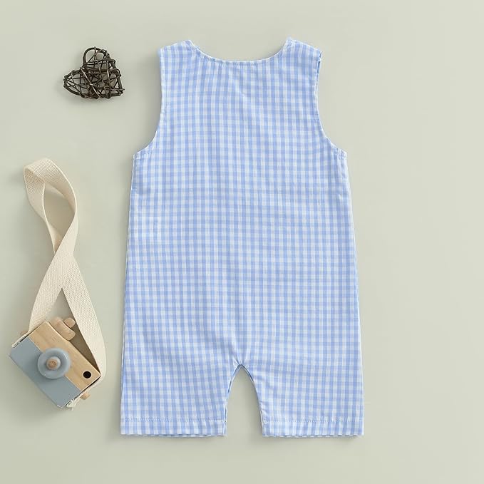 Baby Boy Summer Clothes Sleeveless Retro Plaid Romper Overalls Jumpsuit Shortalls Playsuit Outfits