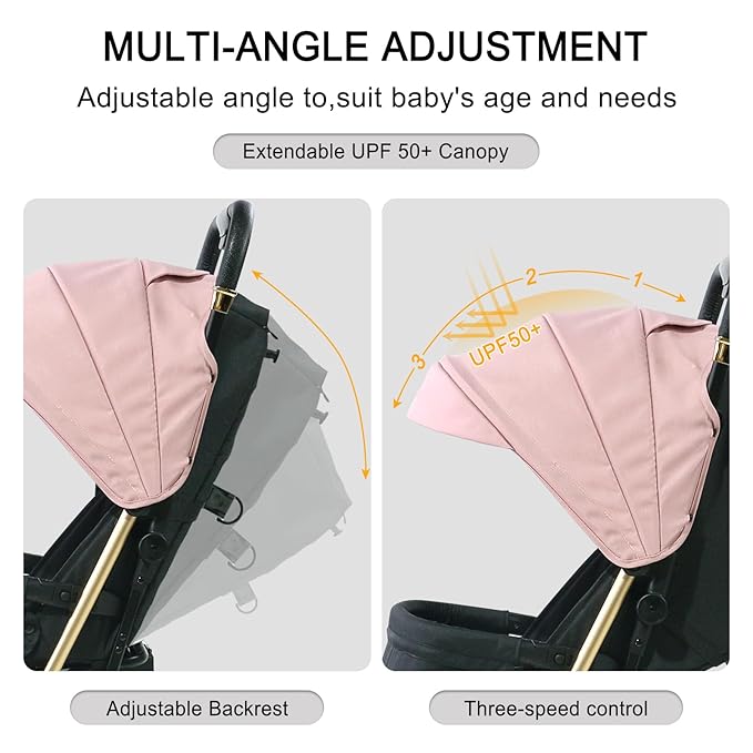 Lightweight Baby Stroller,Ultra Compact & Airplane-Friendly Travel Stroller, One-Handed Folding for Toddler, Only 13lbs,with Sleep Shade, Oversize Basket (Pink)