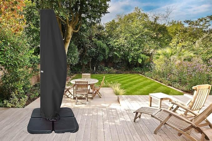 Patio Umbrella Cover for 9ft to 11ft Offset Umbrella, Water Resistant, Curved Cantilever and Straight Pole Parasol Outdoor Umbrellas Cover with Zipper and Rod