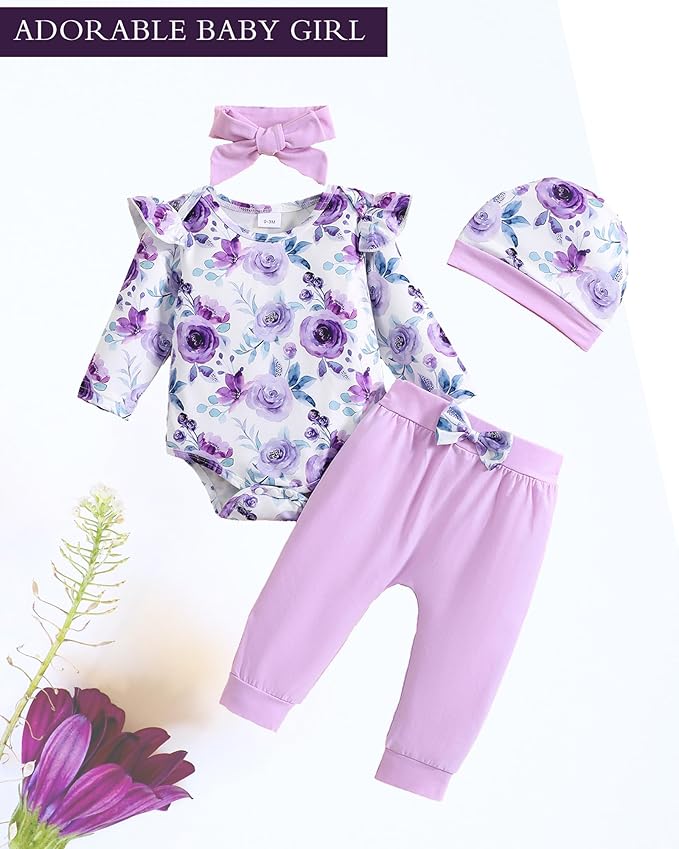 Baby Girl Clothes Newborn Infant Outfits Cute Summer Clothes Spring Romper Set+Hat+Headband