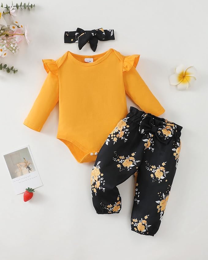 Infant Baby Girl Clothes Newborn Girl Outfit Long Sleeve Romper Pants Set Cute Baby Clothes for Girls Fall/Winter