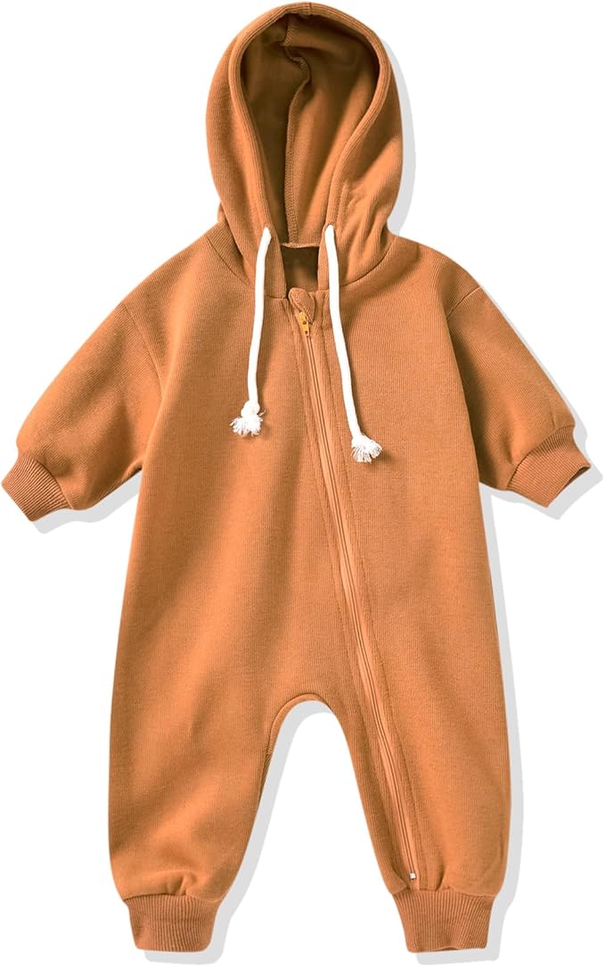Unutiylo Unisex Baby Boys Girls Long Sleeve Infant Baby Zipper Hooded Jumpsuits Romper Loose Outfit Clothes