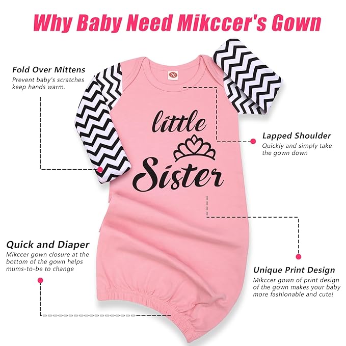 Newborn Baby Gown 0-6 Months, Super Soft Newborn Sleepers Gown, Long Sleeve Nightgown for Baby Girl, Infant Come Home Essential Outfit with Headband Green