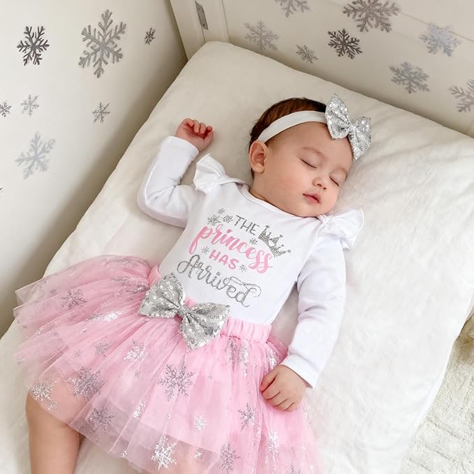 Newborn Baby Girl Outfits Infant Letter Print Romper+Tutu Skirt+Headband+Legging Warmer Coming Home Clothes Set