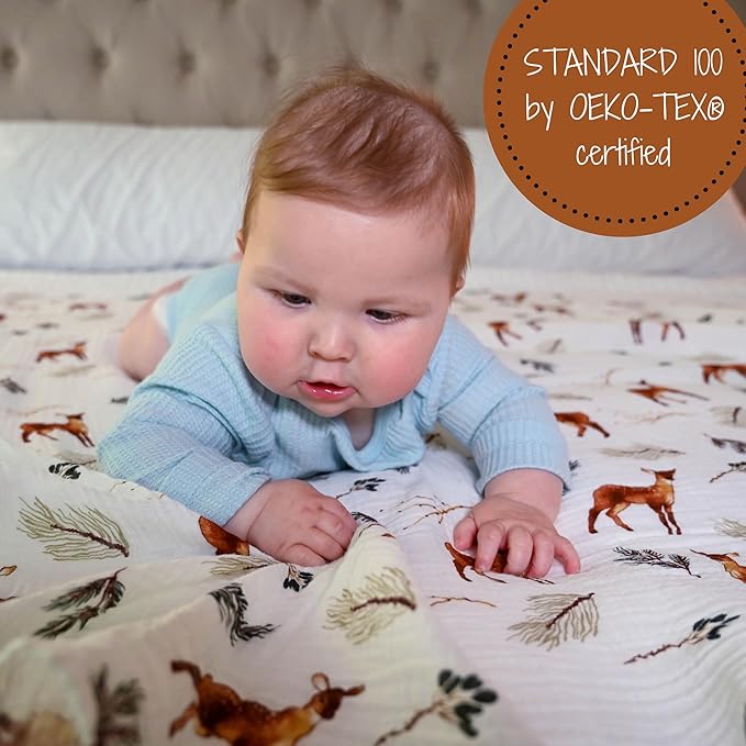 LollyBanks Swaddle Blanket | 100% Muslin Cotton | Newborn and Baby Nursery Essentials for Boys, Registry | Deer Print