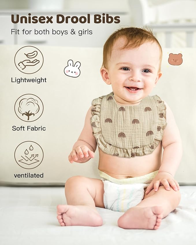 Lictin 8-Pack Muslin Baby Bibs - Bandana Drooling and Teething Bibs, Unisex Cotton