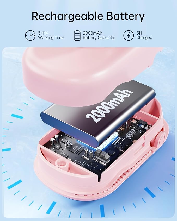 SWEETFULL Portable Clip on Fan - Mini Rechargeable Personal Fan with Strong Clamp, 3 Speeds, 11Hrs Cooling, Cute Small Desk Cooler for Stroller Bed Pet Carriers Umbrell Travel Outdoor - Pink