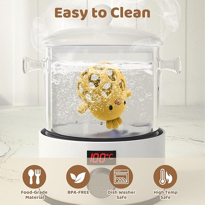 Baby Teething Toys Silicone Teethers - Babies Toys Chew Toys Food Grade Silicone for Sucking Needs, BPA Free for 0-6 6-12 Months(Yellow White)