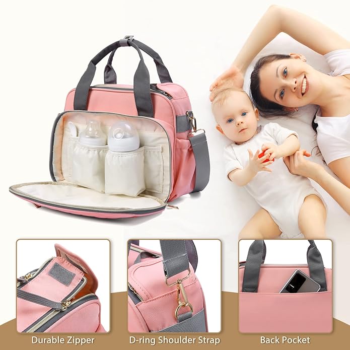 Crossbody Small Diaper Bag, Cute Mini Baby Diaper Tote Bags with Insulated Pockets for Traveling Outdoor Parent