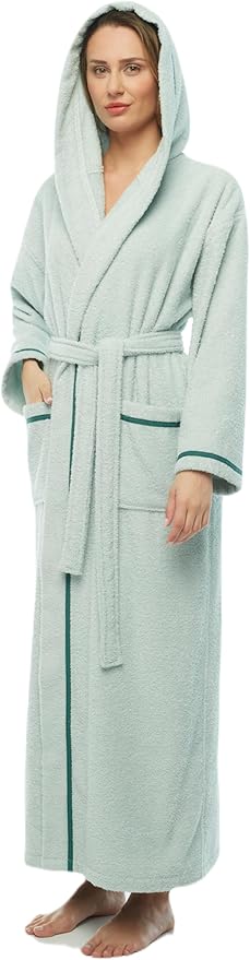 Arus Women's Hooded Classic Bathrobe Turkish Cotton Robe with Full Length Options