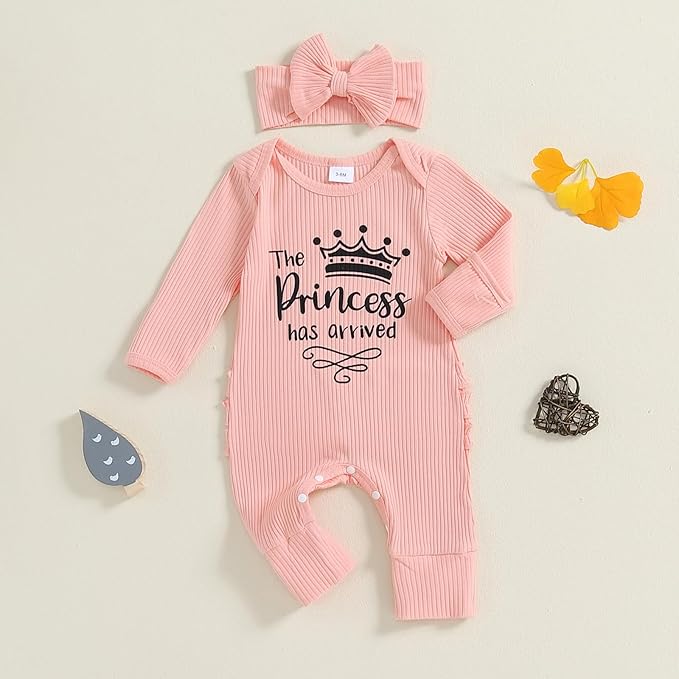 Newborn Girl Clothes Baby Girl Coming Home Outfit Zipper One-piece Outfits Ruffle Footie Bodysuit Jumpsuit Headband