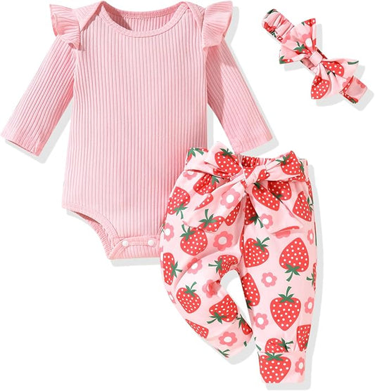 Aalizzwell Preemie Newborn Infant Baby Girls Clothes Ribbed Romper Bodysuit Pants Set Fall Winter Outfits