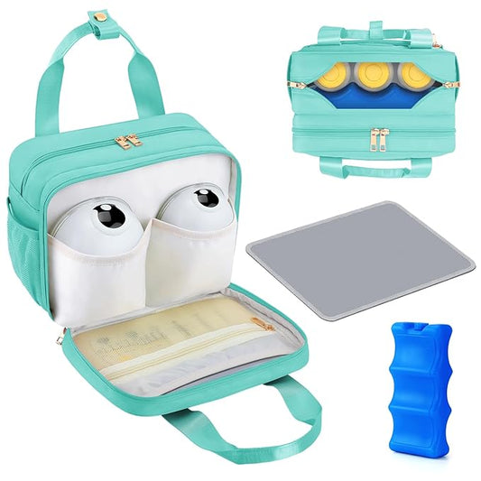 PIIOSER Breastmilk Cooler Bag with Ice Pack, Compatible with Wearable Breast Pumps & Accessories - Portable Pumps Carrying Case for Nursing & Working Moms (Green-Small)